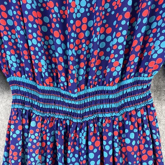 Vintage 80s Susan Freis Dress Womens Large Polka Dot Ruffle Smocked Pleated USA - Picture 14 of 16